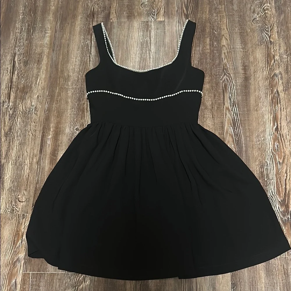 NWT NEW Amanda Uprichard Basilia Elegant Black Mini Dress Pearl Accents Small - Picture 6 of 11
